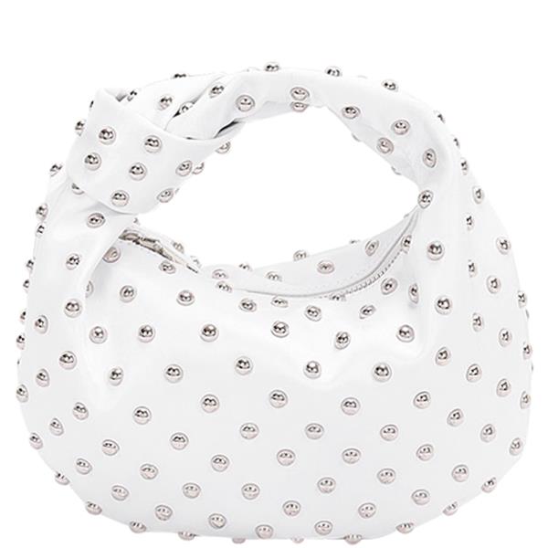 SATIN METL STUDDED HOBO BAG