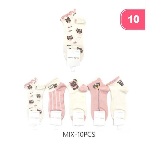 CUTE BEAR STRAWBERRY ANKLE SOCKS (10 UNITS)