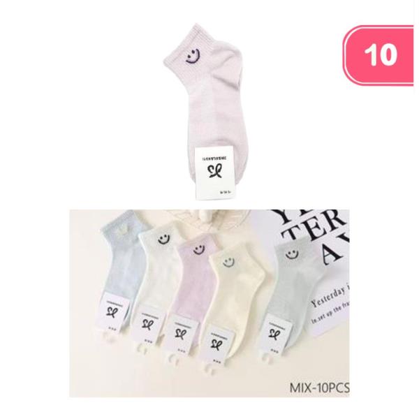 SMILEY FACE ANKLE SOCKS (10 UNITS)