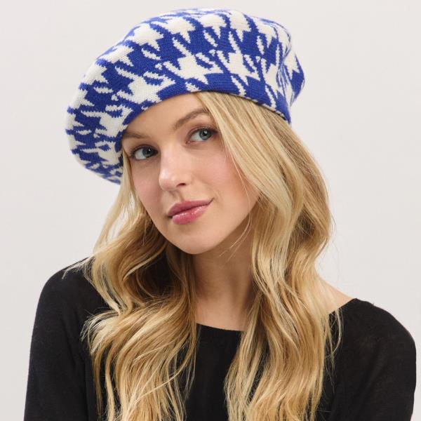 HOUNDSTOOTH KNIT BERET