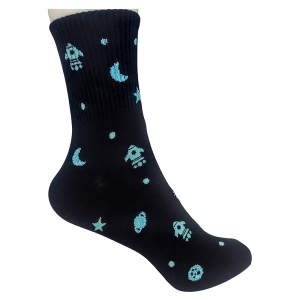 COTTON ROBOT MOON STAR PLANET DOT PATTERN CREW SOCKS