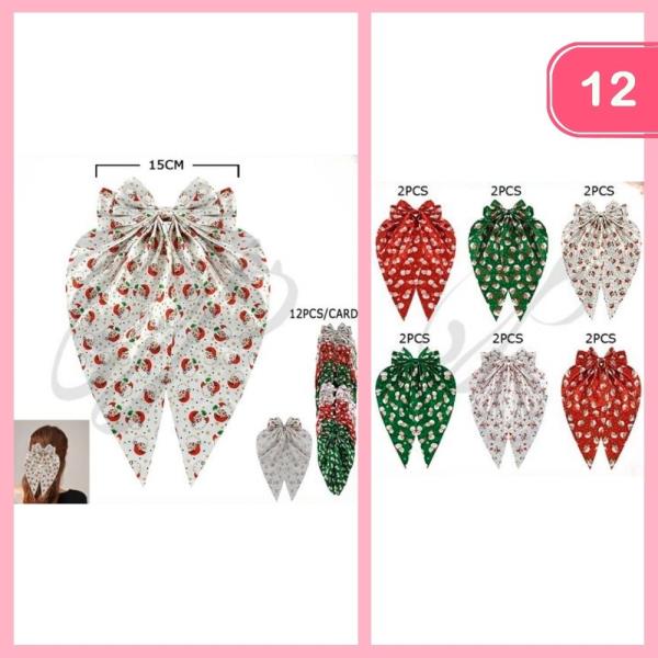 SANTA CLAUS CHRISTMAS LONG TAIL HAIR BOW  (12 UNITS)