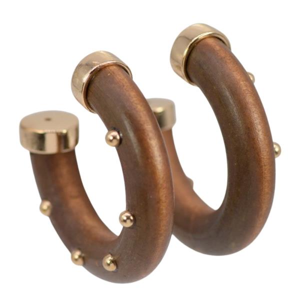 WOOD STUDDED OPEN HOOP EARRING