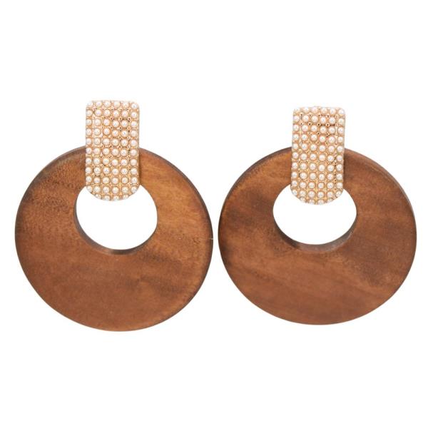ROUND WOOD PEARL BEAD BAR EARRING