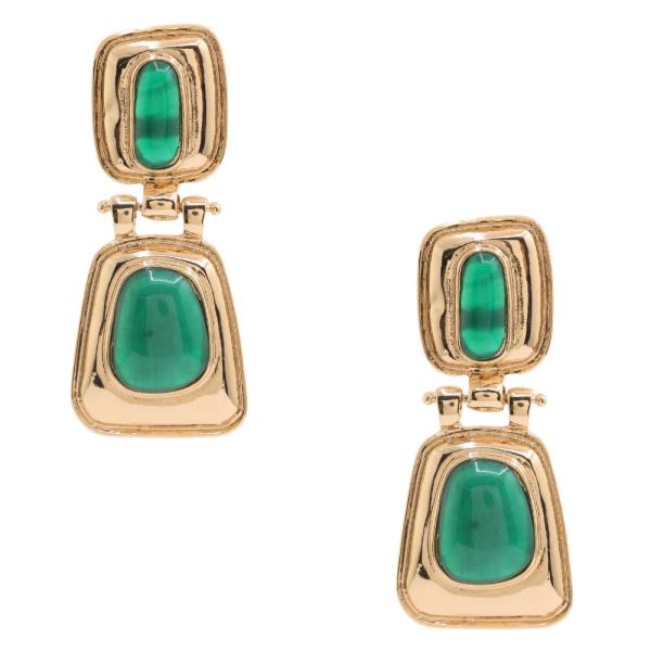 STONE METAL DANGLE EARRING