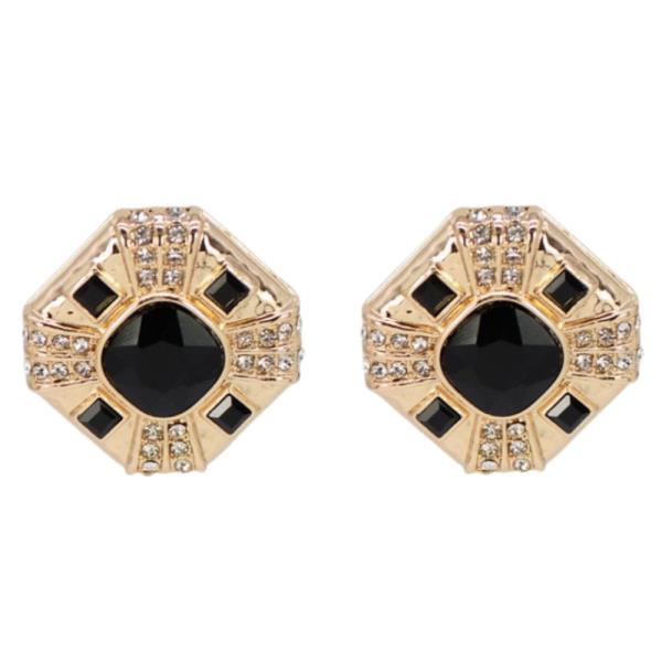 GEO SHAPE STONE CENTER METAL EARRING