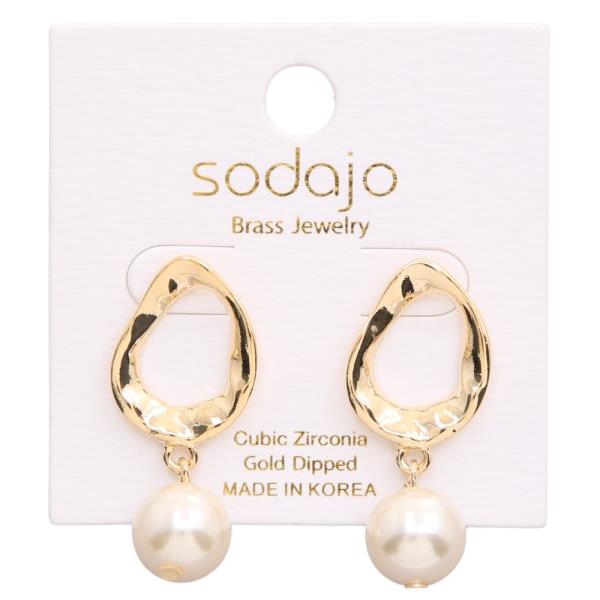 SODAJO PEARL BEAD ORGANIC SHAPE LINK GOLD DIPPED EARRING