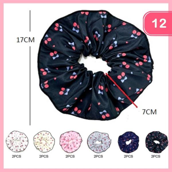 CHERRY PRINT HAIR SCRUNCHIE (12 UNITS)