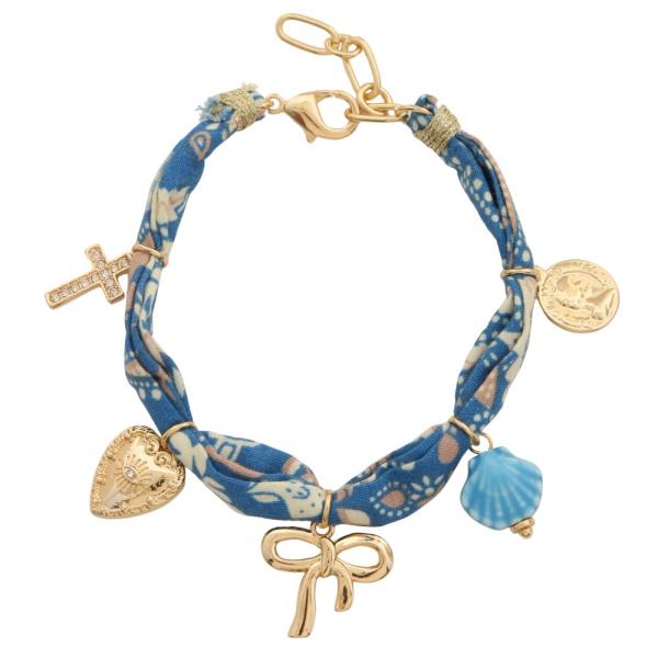 RIBBON BOW SEA LIFE CHARM FABRIC BRACELET