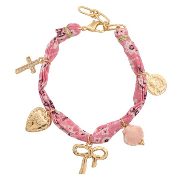 RIBBON BOW SEA LIFE CHARM FABRIC BRACELET