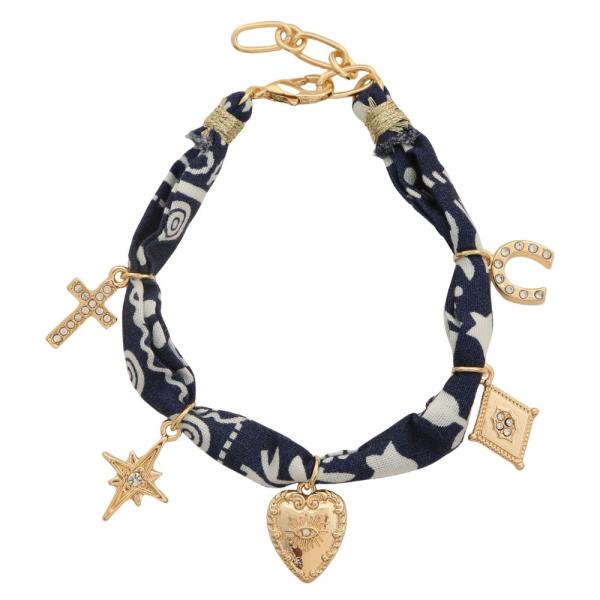HEART CROSS CHARM FABRIC BRACELET