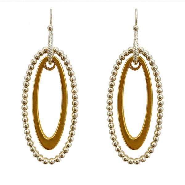 TWO TONE OVAL BALL BEAD LINK DANGLE EARRING