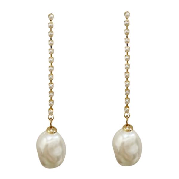 PEARL BEAD RHINESTONE STRADN DANGLE EARRING