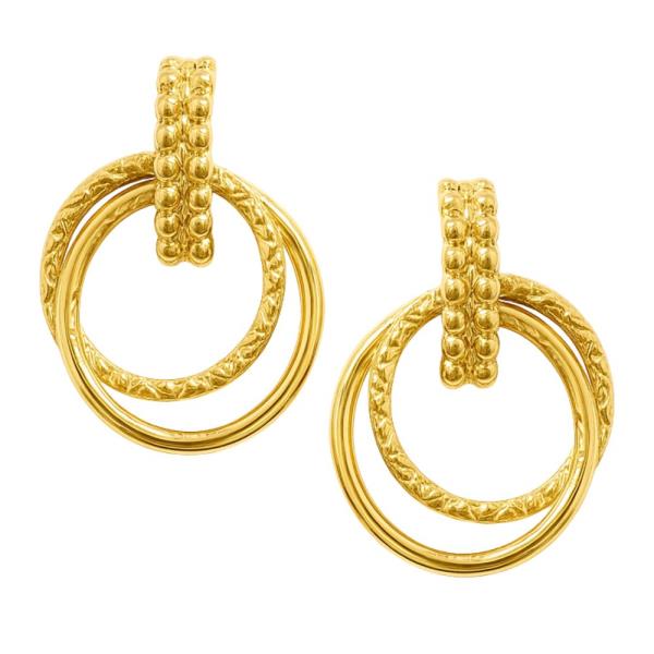 DOUBLE CIRCLE TEXTURED METAL BAR EARRING