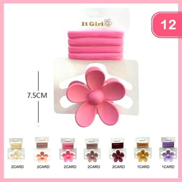 HAIR TIE AND FLOWER HAIR CLAW CLIP (12 UNITS)