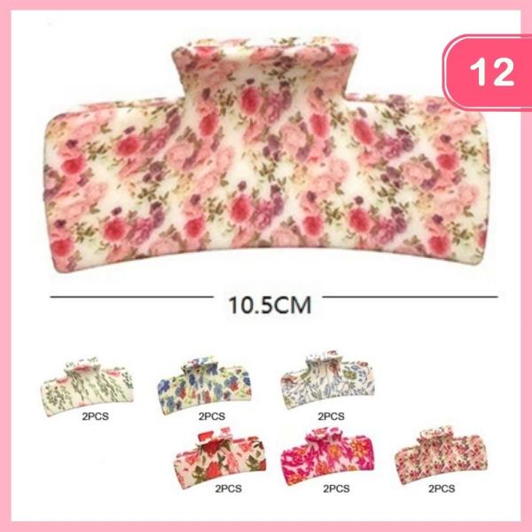 FLOWER PRINT HAIR CLAW CLIP (12 UNITS)