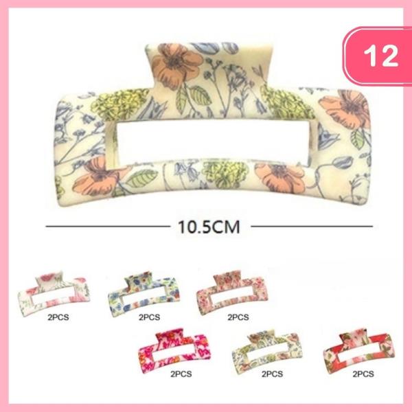 FLOWER PRINT HAIR CLAW CLIP (12 UNITS)