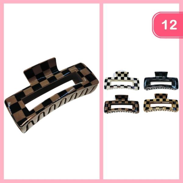 CHECKERED HAIR CLAW CLIP (12 UNITS)