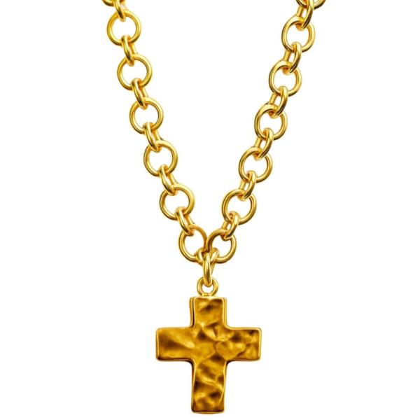 HAMMERED METAL CROSS PENDANT CIRCLE LINK NECKLACE