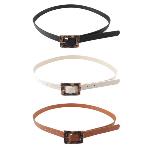 TORTOISE SQUARE BUCKLE SKINNY BELT 3 PC SET