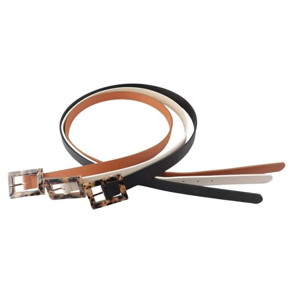 TORTOISE SQUARE BUCKLE SKINNY BELT 3 PC SET