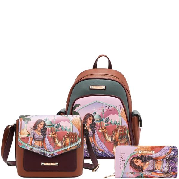 NICOLE LEE QUEEN CLEOPATRA 3PC SET (BACKPACK, CROSSBODY, WALLET)