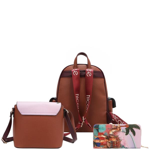 NICOLE LEE QUEEN CLEOPATRA 3PC SET (BACKPACK, CROSSBODY, WALLET)