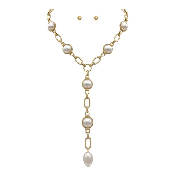 PEARL OVAL LINK Y SHAPE NECKLACE