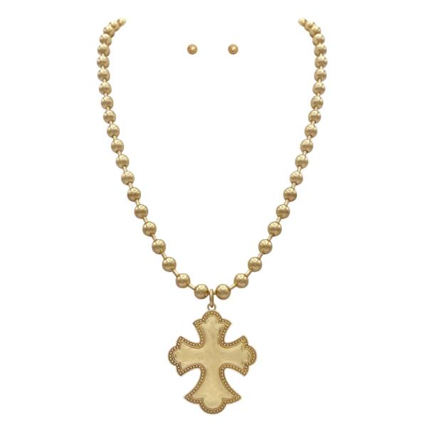 CROSS PENDANT BALL BEAD NECKLACE