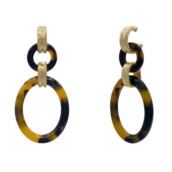 ACETATE PATTERN OVAL CIRCLE METAL LINK EARRING
