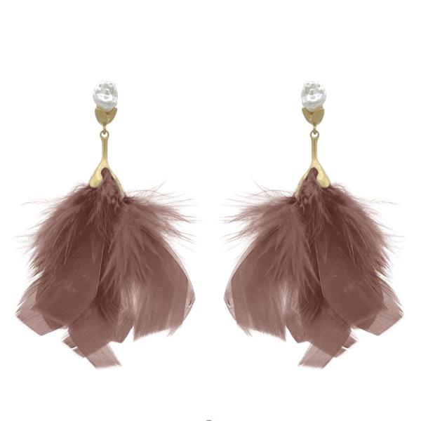 FEATHER PEARL BEAD DANGLE EARRING