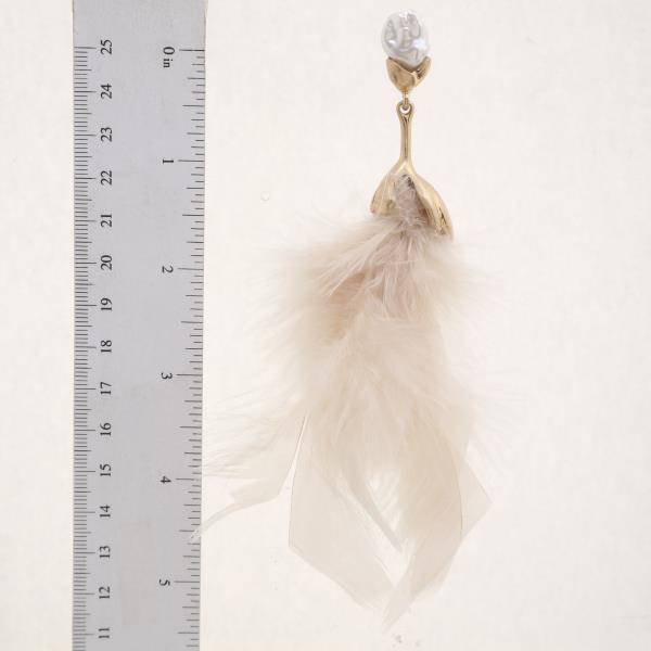 FEATHER PEARL BEAD DANGLE EARRING
