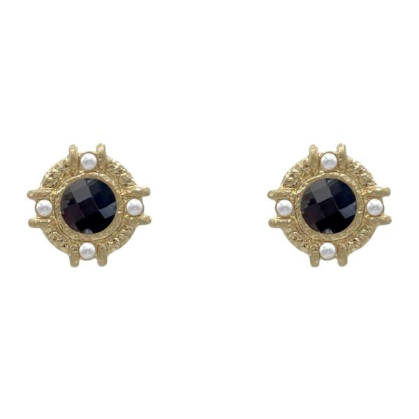 STONE ROUND METAL EARRING