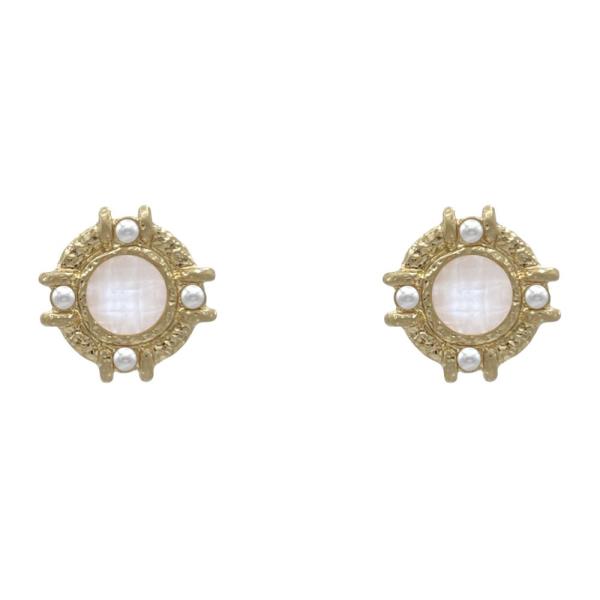 STONE ROUND METAL EARRING