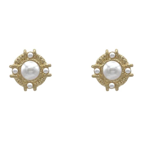 PEARL BEAD ROUND METAL EARRING