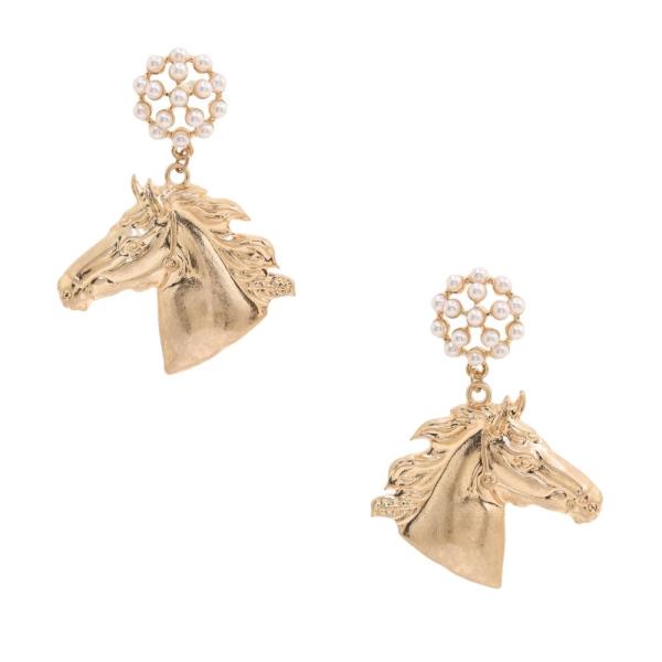 HORSE PELAR BEAD DANGLE EARRING