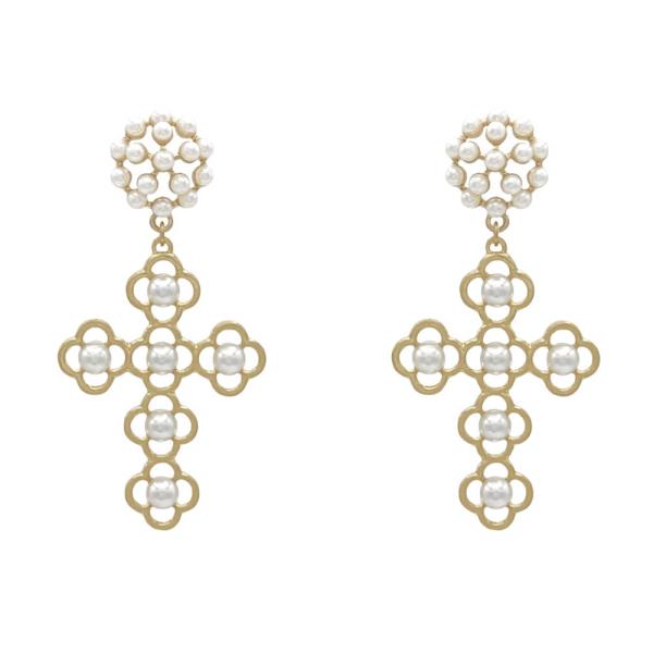 PEARL CROSS DANGLE EARRING