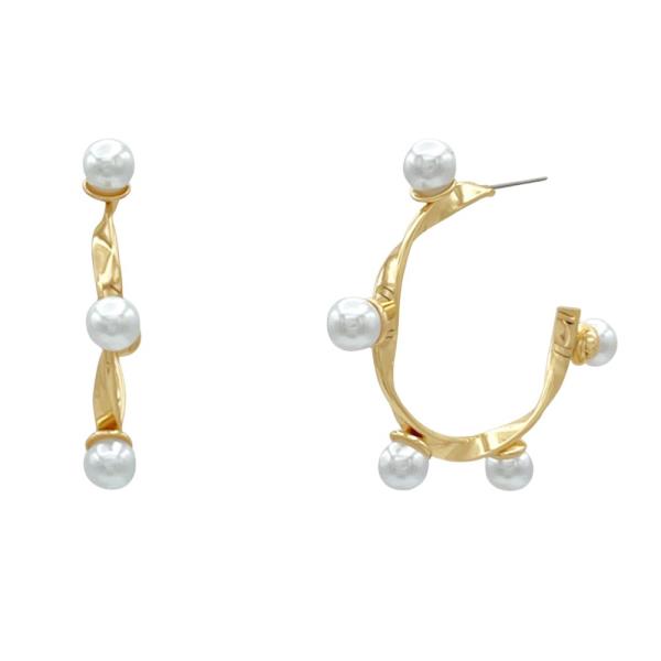 PEARL BEAD TWISTED HOOP EARRING