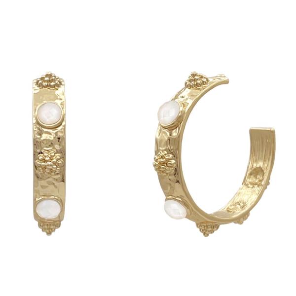 STONE EDGE OPEN HOOP EARRING