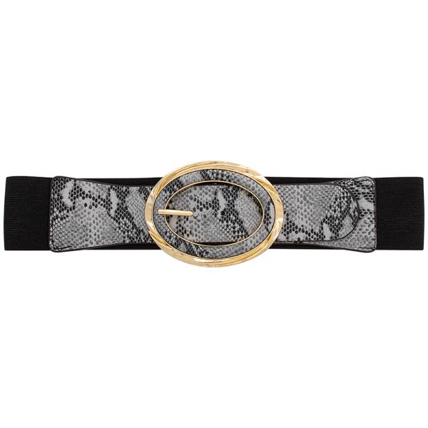 OVAL ANIMAL TEXTURE BUCKLE ELASTIC BELT