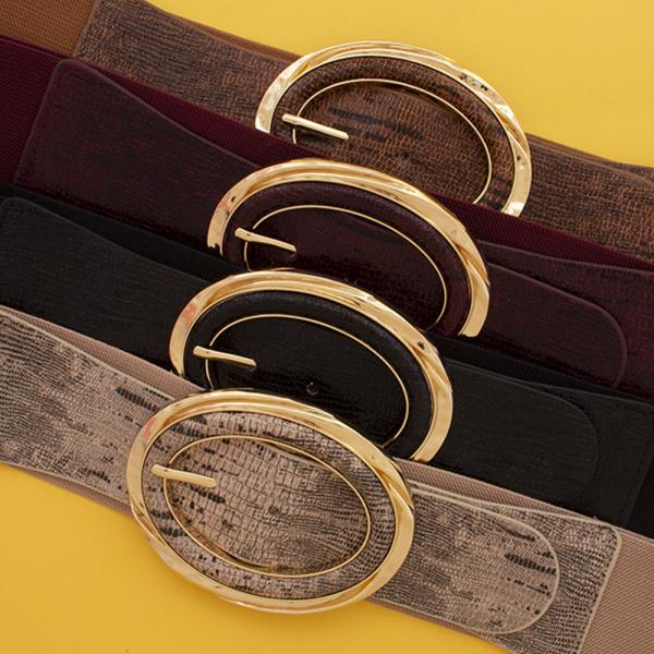 OVAL TEXTURED BUCKLE ELASTIC BELT