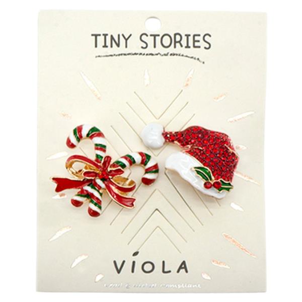 CHRISTMAS CANDY CANE & SANTA HAT PINS
