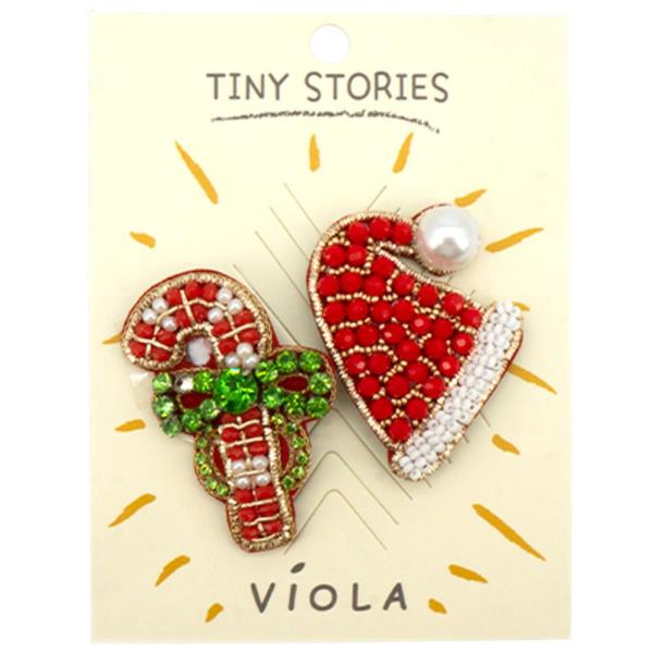 X MAS HAT CANDY CANE PIN SET