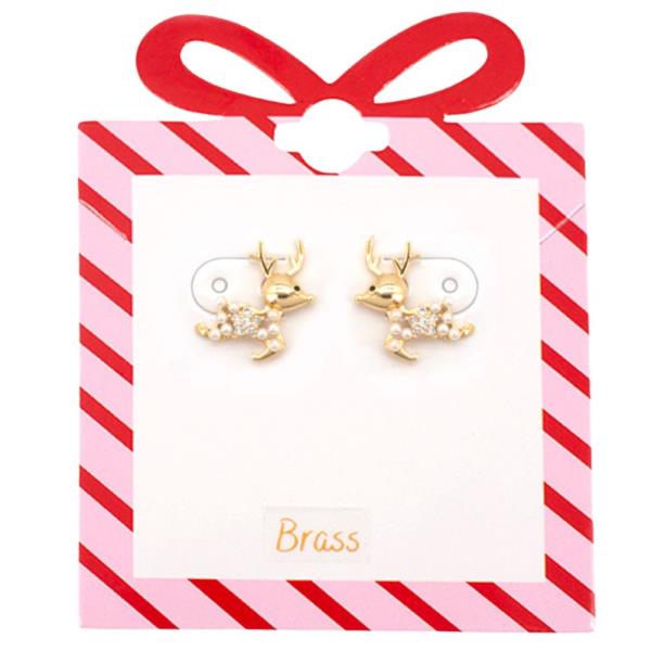 BRASS PEARL REINDEER EARRING