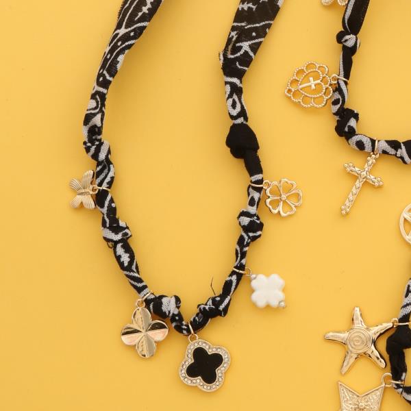 FABRIC CLOVER MULTI CHARM NECKLACE