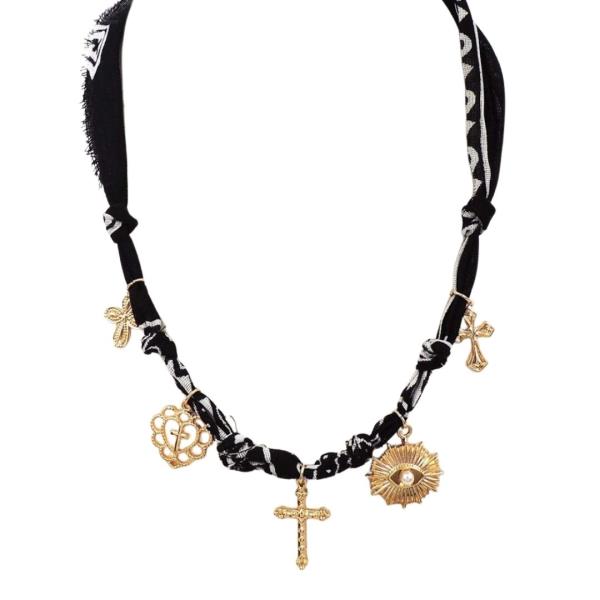 FABRIC CROSS MULTI CHARM NECKLACE