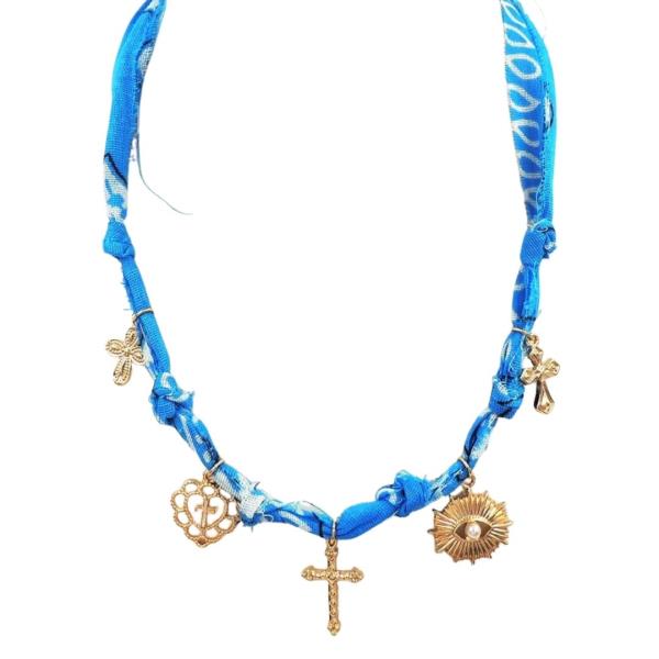 FABRIC CROSS MULTI CHARM NECKLACE