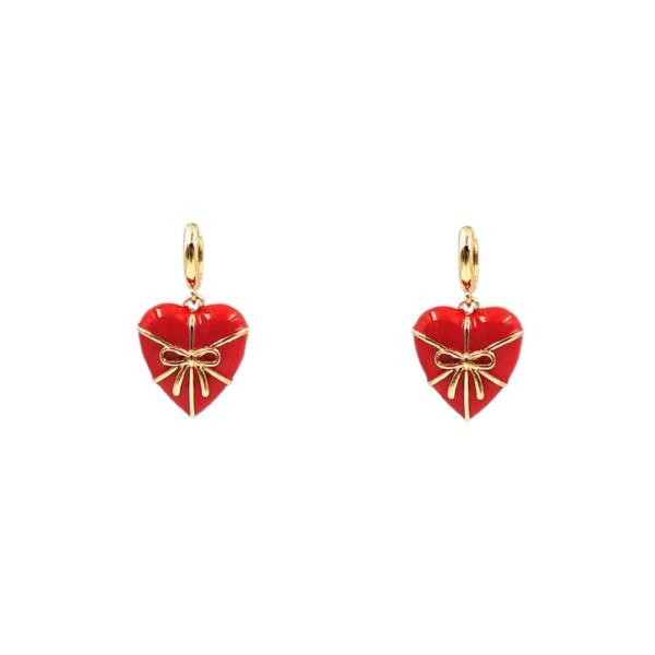 HEART BOW GIFT BOX CHARM HUGGIE HOOP EARRING
