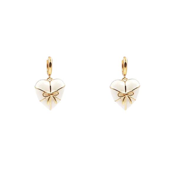 HEART BOW GIFT BOX CHARM HUGGIE HOOP EARRING