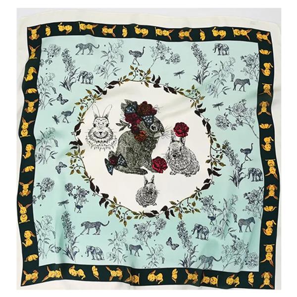 SILK STYLE FLORAL RABBIT PRINT SCARF